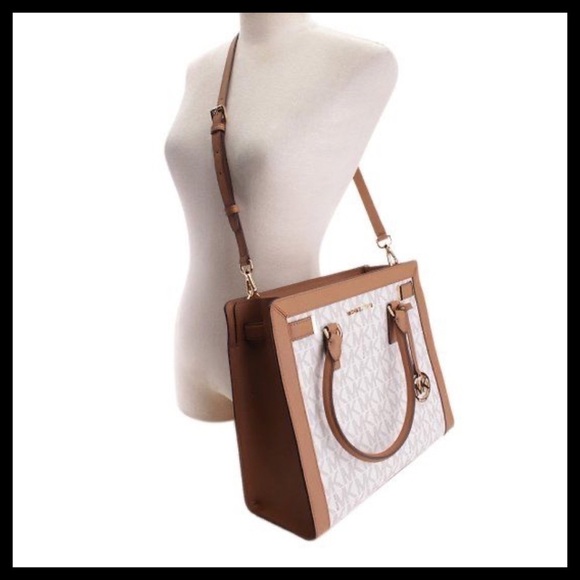MICHAEL Kors Large Dillon Satchel Vanilla & Acorn Signature Mk - Picture 4 of 16